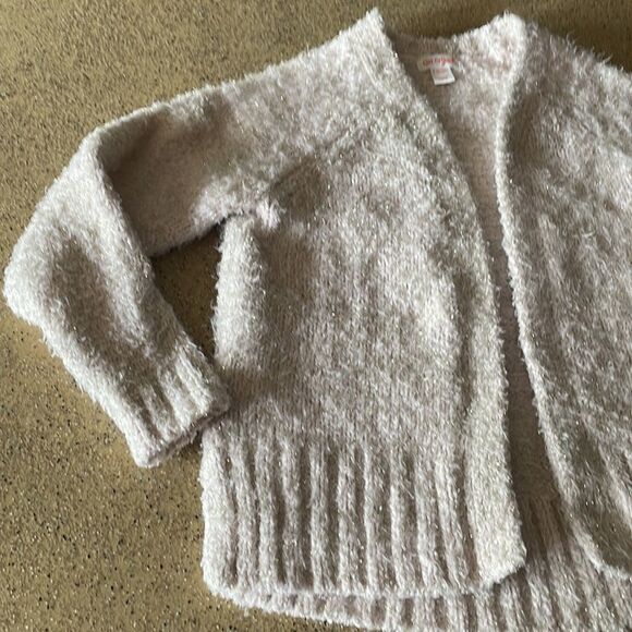 Girls Cat & Jack light pink and silver fuzzy open front cardigan sweater - Picture 2 of 14